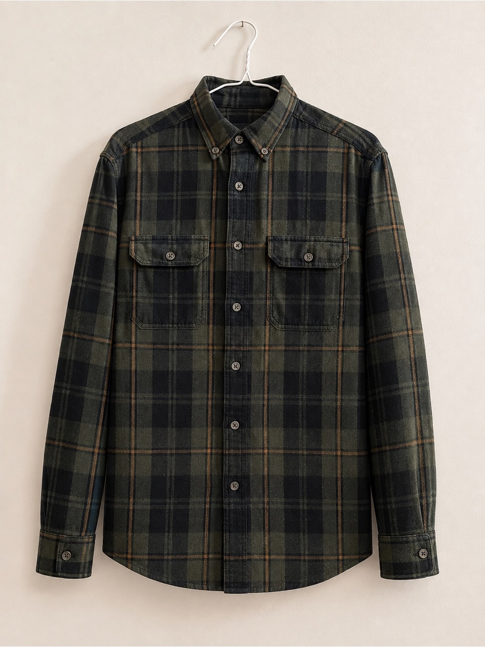 Men’s Large Faded Glory Olive & Black Plaid Button-Down Shirt